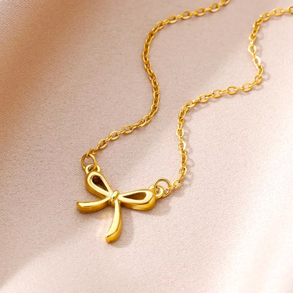 Stainless Steel Bowknot Lucky Necklace for Women Gold Color Korean Necklaces Female Aesthetic Choker Jewelry Daily Accessories