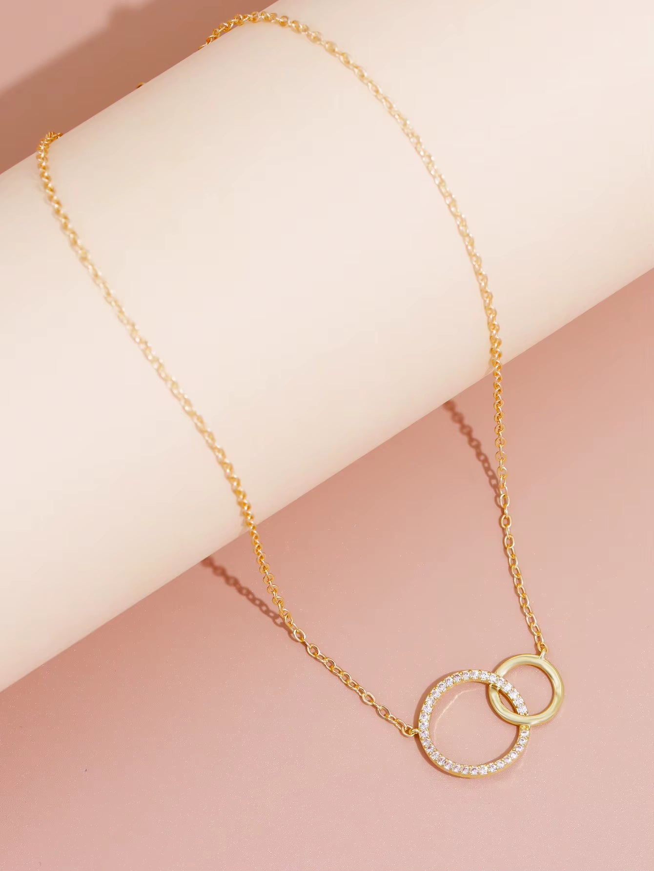 Stainless Steel Necklaces for Women Fashion Thin Chain Minimalist Dainty Double Circle Pendant Necklace on the Neck Jewelry