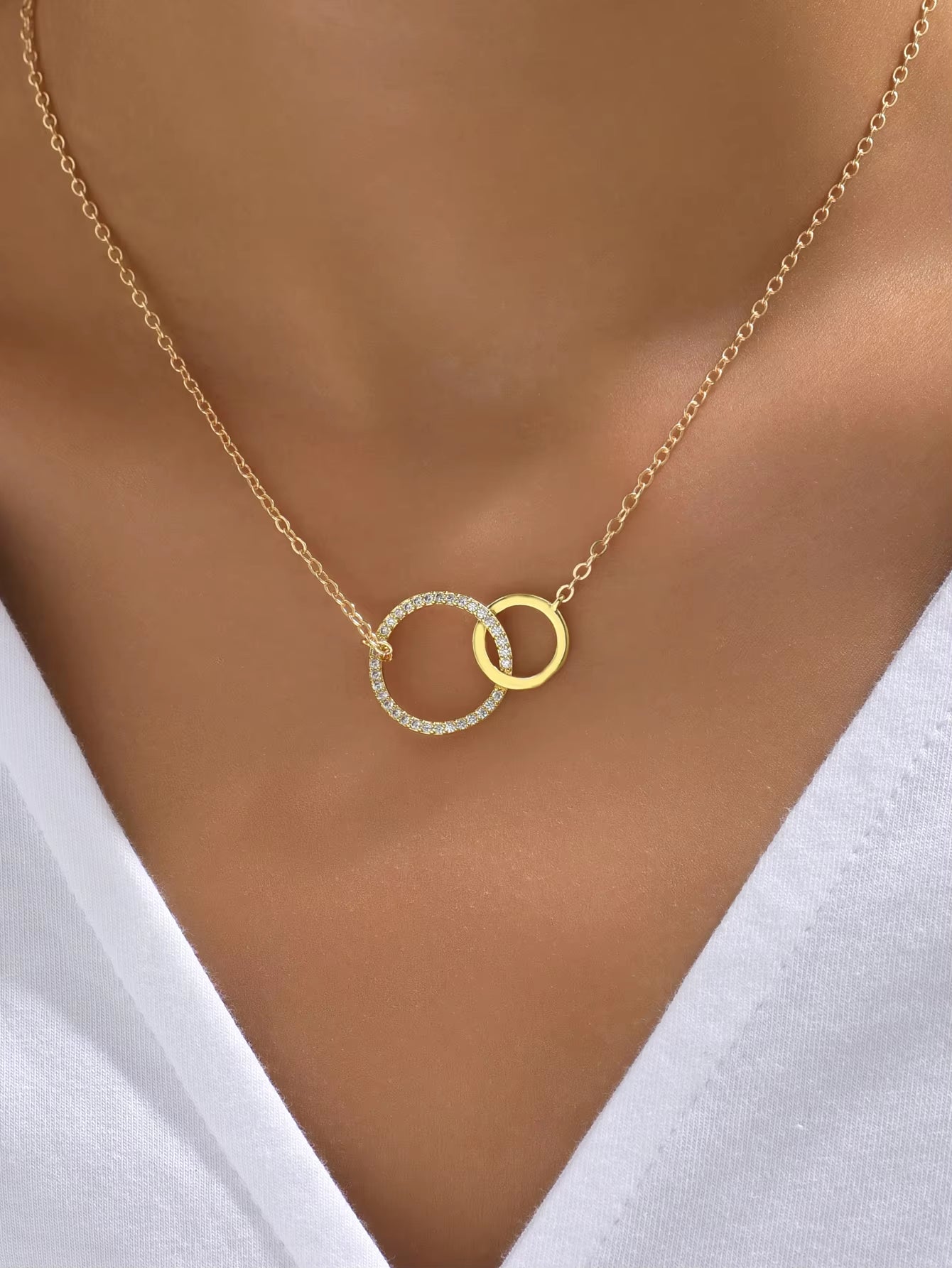 Stainless Steel Necklaces for Women Fashion Thin Chain Minimalist Dainty Double Circle Pendant Necklace on the Neck Jewelry