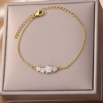 Crystal Zircon Star Bracelets for Women Fashion Gold Plated Stainless Steel Star Bracelet Party Wedding Aesthetic Jewelry Gift