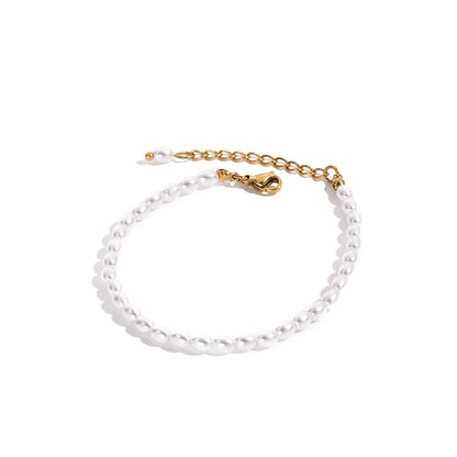 Emanco New Oval Imitation Pearl Bracelet Stainless Steel Bracelet Women'S Birthday Gift