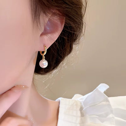 Stainless Steel Fashion Pearl Drop Earrings Buckle Women'S round Hoop Earrings Ladies Accessories Wedding Jewelry Free Shipping