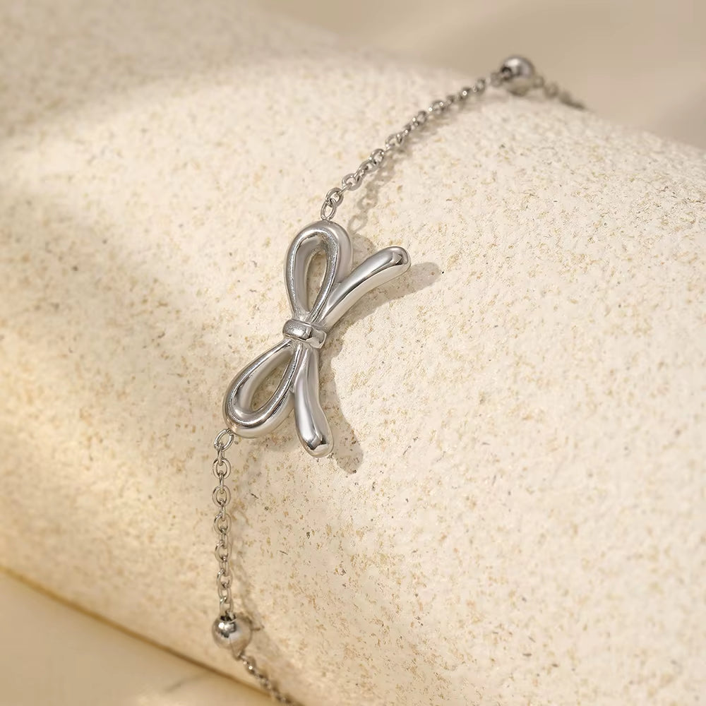 Stainless Steel Bracelets Exquisite Fashion Three-Dimensional Bow Chain Cute Bracelets for Women Jewelry Wear Every Day New In