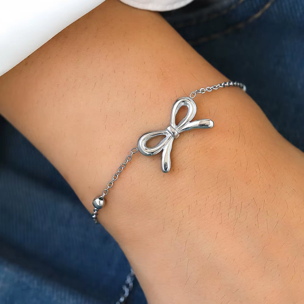 Stainless Steel Bracelets Exquisite Fashion Three-Dimensional Bow Chain Cute Bracelets for Women Jewelry Wear Every Day New In