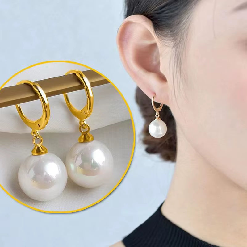 Stainless Steel Fashion Pearl Drop Earrings Buckle Women'S round Hoop Earrings Ladies Accessories Wedding Jewelry Free Shipping