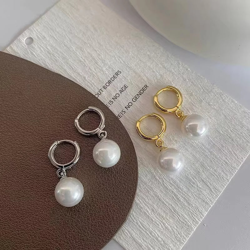 Stainless Steel Fashion Pearl Drop Earrings Buckle Women'S round Hoop Earrings Ladies Accessories Wedding Jewelry Free Shipping