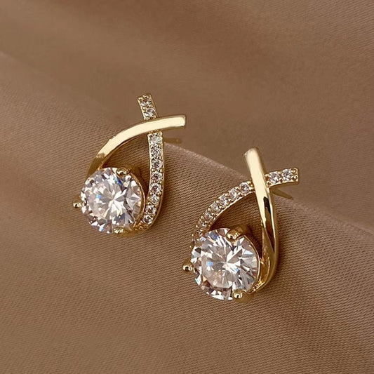 Fashion Cross Stud Earrings for Women Girls Korean Style Elegant Crystal Jewelry Ear Rings Fishtail Lady Earrings Gifts