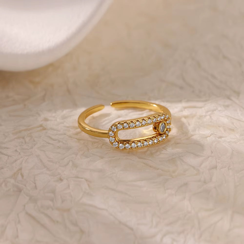 Zircon Open Rings for Women Gold Color Stainless Steel Female Ring Fashion Wedding Party Finger Jewelry Gift 2024 New Trend