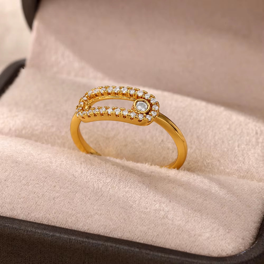 Zircon Open Rings for Women Gold Color Stainless Steel Female Ring Fashion Wedding Party Finger Jewelry Gift 2024 New Trend