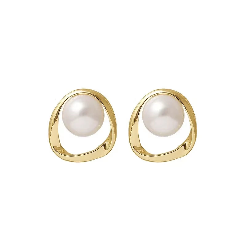 Imitation Pearl Earring for Women Gold Color round Stud Earrings Korean Delicate Irregular Design Unusual 2023 Fashion Jewelry