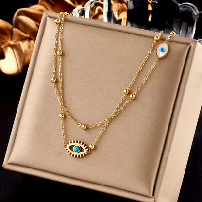 316L Stainless Steel Multilayer 2In1 Eye Pendant Necklace for Women New Girls Clavicle Chains Jewelry Birthday Gifts