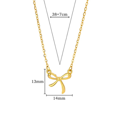 Stainless Steel Bowknot Lucky Necklace for Women Gold Color Korean Necklaces Female Aesthetic Choker Jewelry Daily Accessories