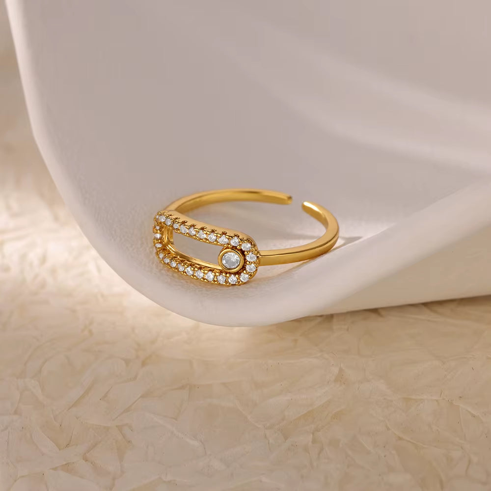 Zircon Open Rings for Women Gold Color Stainless Steel Female Ring Fashion Wedding Party Finger Jewelry Gift 2024 New Trend