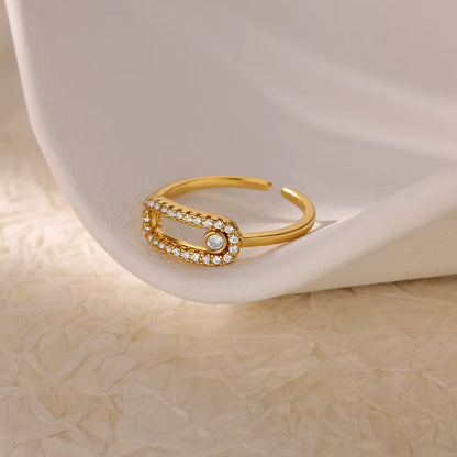 Zircon Open Rings for Women Gold Color Stainless Steel Female Ring Fashion Wedding Party Finger Jewelry Gift 2024 New Trend