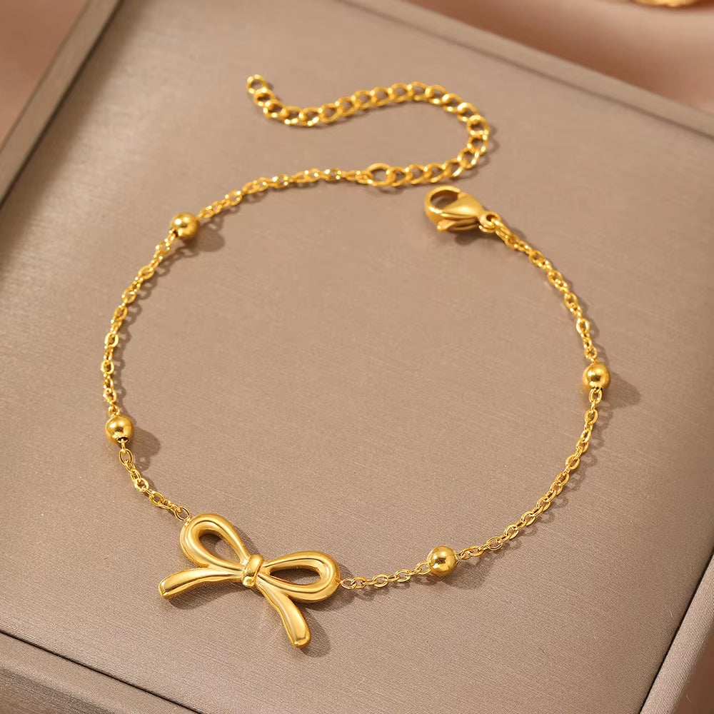 Stainless Steel Bracelets Exquisite Fashion Three-Dimensional Bow Chain Cute Bracelets for Women Jewelry Wear Every Day New In