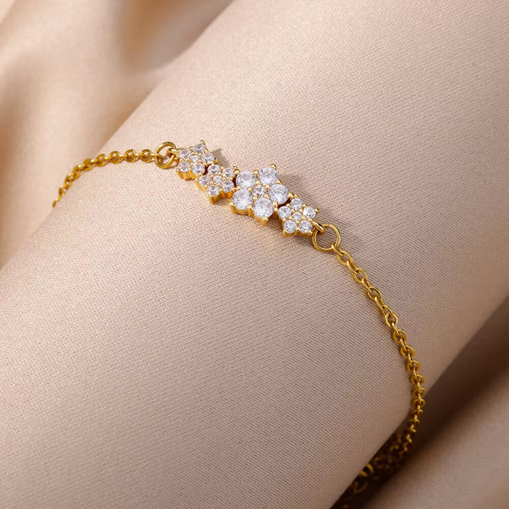 Crystal Zircon Star Bracelets for Women Fashion Gold Plated Stainless Steel Star Bracelet Party Wedding Aesthetic Jewelry Gift